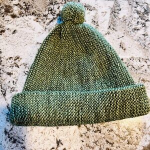 Misha Puff Cozy Green Knit Pom-Pom Beanie